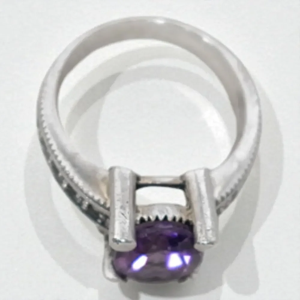 Judith Jack JJ 925 Sterling Silver Amethyst Marcasite Art Deco Ring Size 6.75